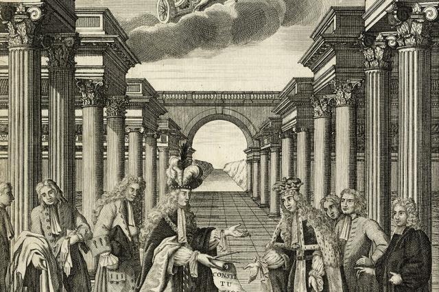 Frontispiece from Constitutions, 1723 ©Museum of Freemasonry