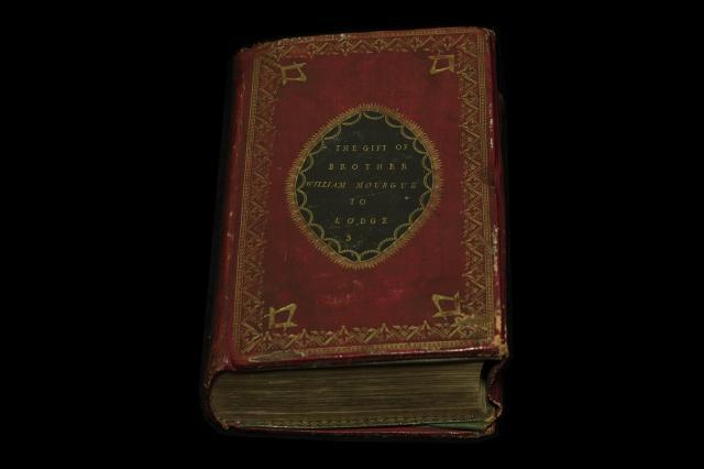 A lodge Bible with warrant pocket, 18th Regiment of Foot at Gibraltar, 1789 ©Museum of Freemasonry, London