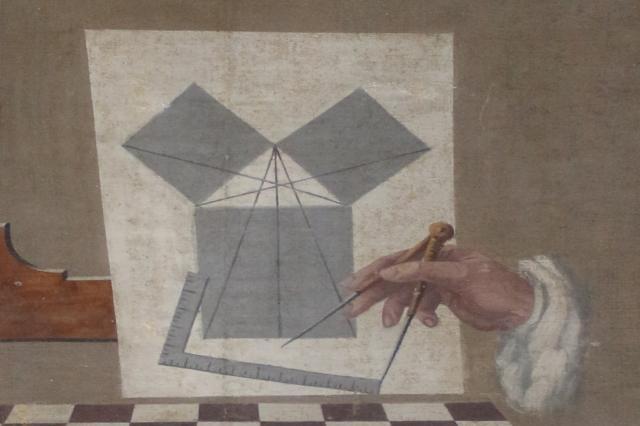 Illustration of pythagoras' theorem showing three squares arranged to make a triangle in the centre