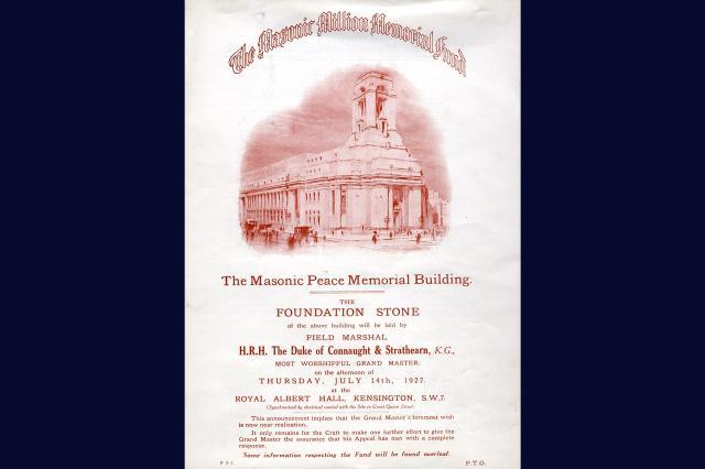 Masonic Million Memorial Fund foundation stone ceremony invitation (1927) ©Museum of Freemasonry, London