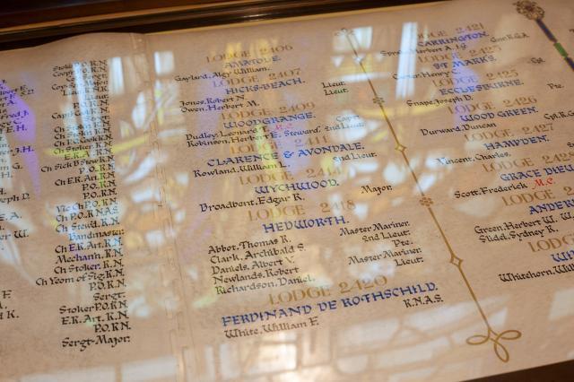 Roll of Honour detail at the Shrine ©Museum of Freemasonry, London