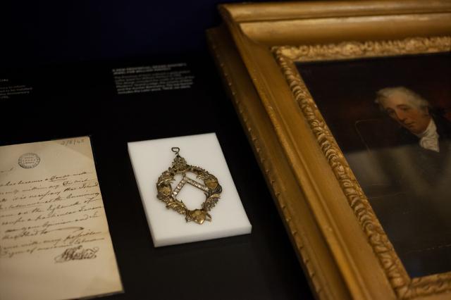 Provincial Grand Master’s jewel, portrait and letter from William Perfect exhibition, 2019  ©Museum of Freemasonry