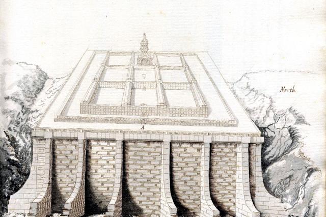 Hand-drawn illustration of an overhead view of Solomon's Temple