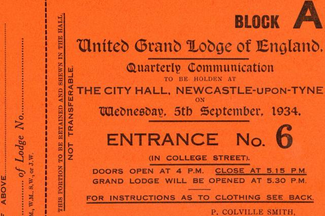 Ticket to Grand Lodge held in Newcastle