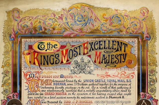 Detail from the top of an illuminated address sent to Edward VII