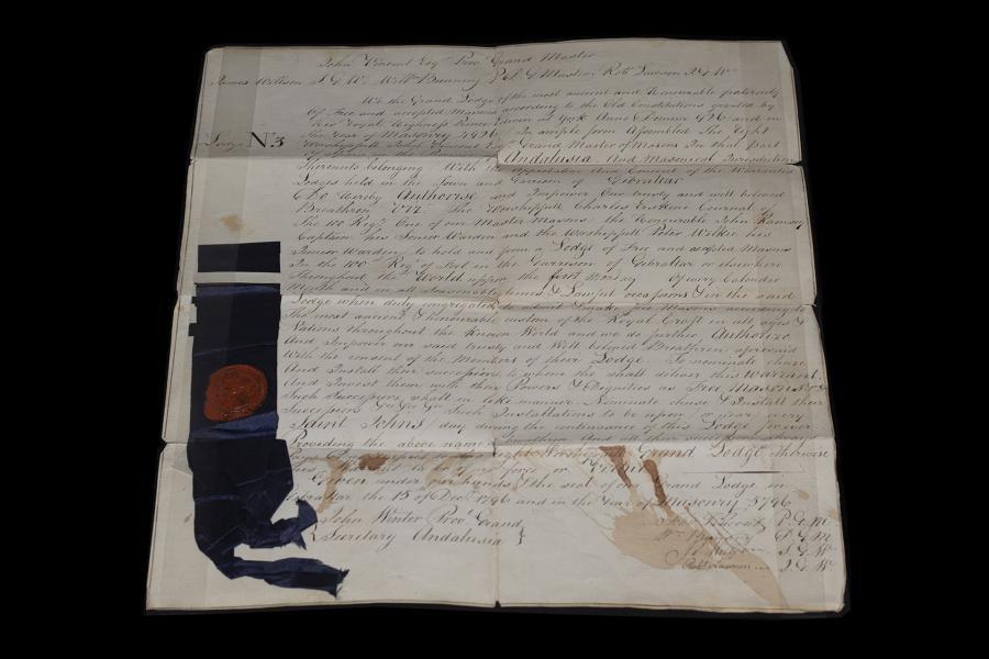 A lodge warrant from Bible pocket ©Museum of Freemasonry, London