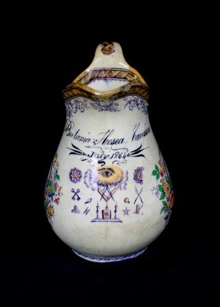 Hand-painted jug including masonic symbols