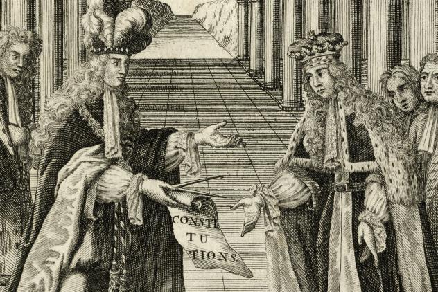 Detail from Constitutions Frontispiece (1723) ©Museum of Freemasonry