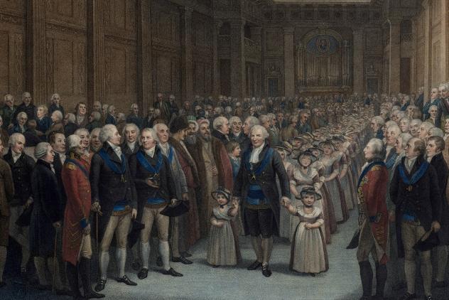 Ruspini leading the schoolchildren, Freemasons' Hall, 1802