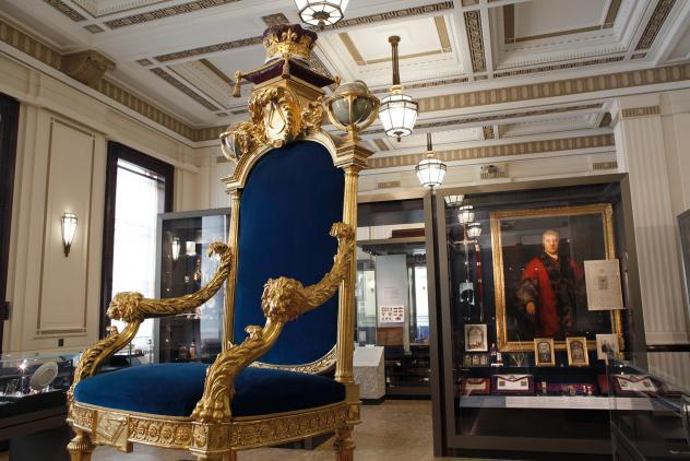Grand Master's throne, Three centuries of English freemasonry, North Gallery, 2019 ©Museum of Freemasonry, London