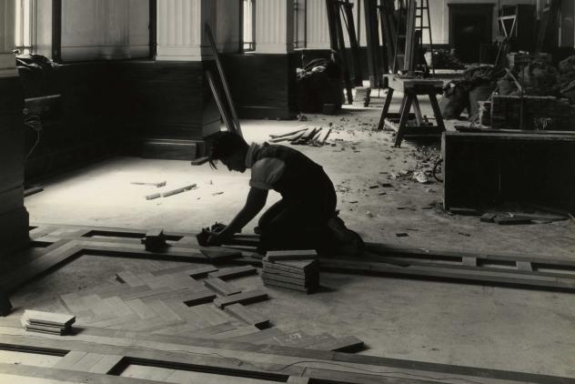 Classic photo of parquet flooring being installed, Freemasons' Hall, 1931 ©Museum of Freemasonry, London